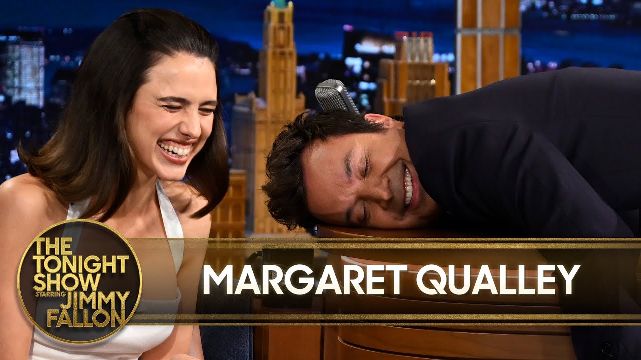 Margaret Qualley Dares Jimmy to Interview Her Lying Down