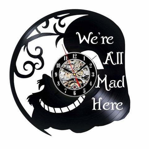 ALICE IN WONDERLAND WE’RE ALL MAD HERE HANDMADE VINYL WALL CLOCK - Hollywood Box