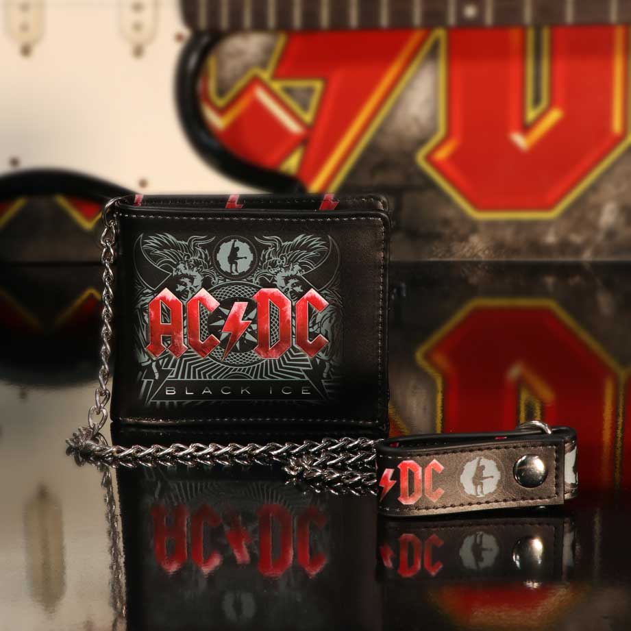 Officially Licensed AC/DC Black Ice Album Embossed Wallet and Chain