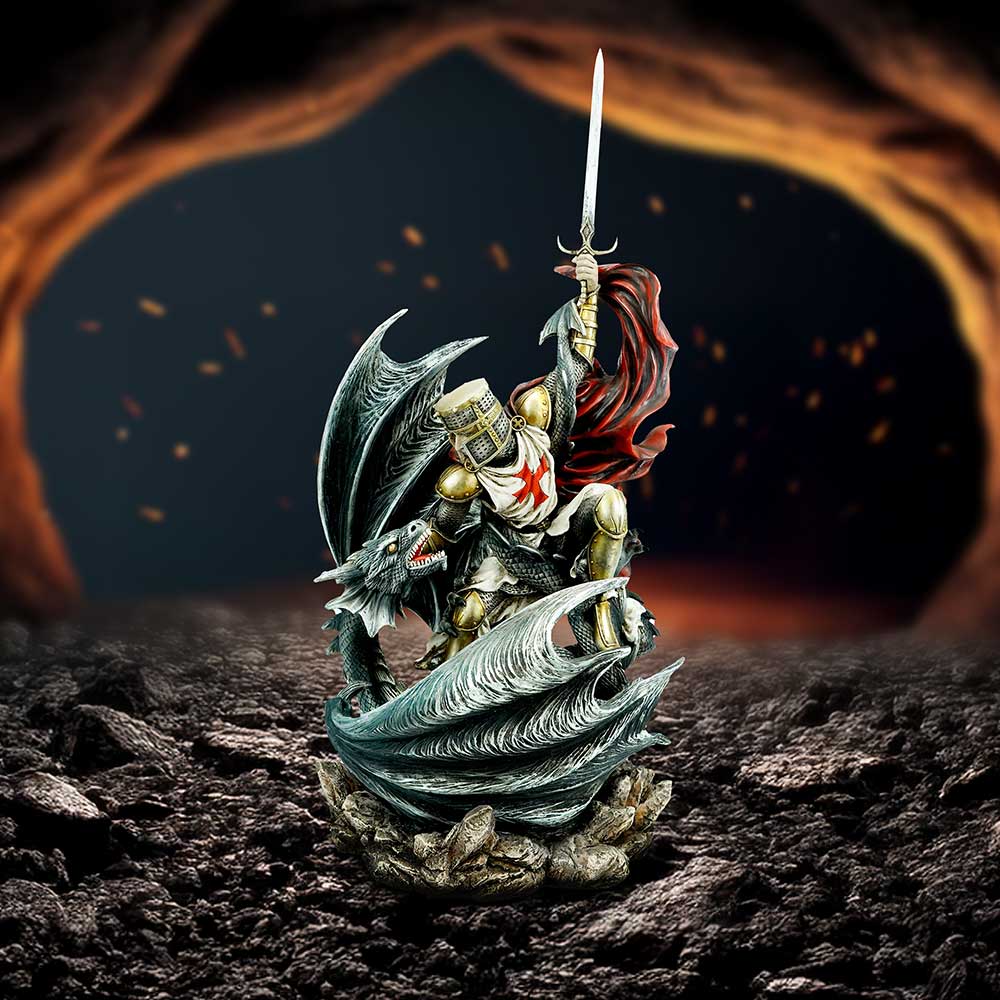 Legends Fall  Templar Knight vs Dragon Resin Figurine