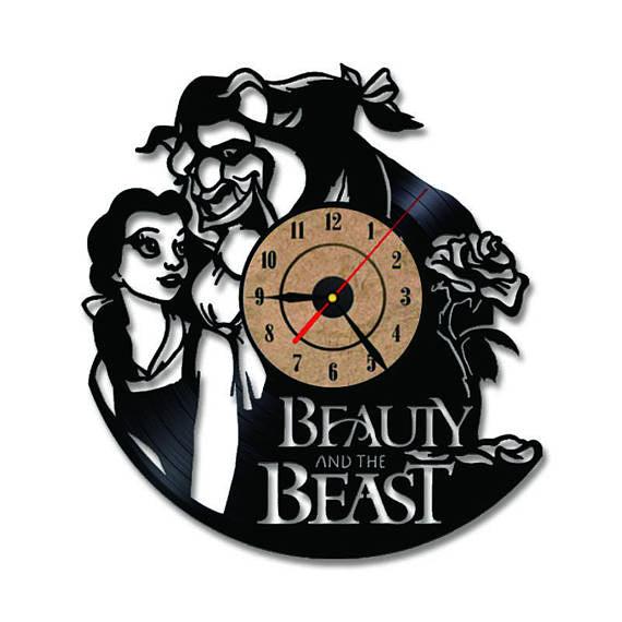 Beauty and the Beast Cartoon Handmade Vinyl Record Wall Clock