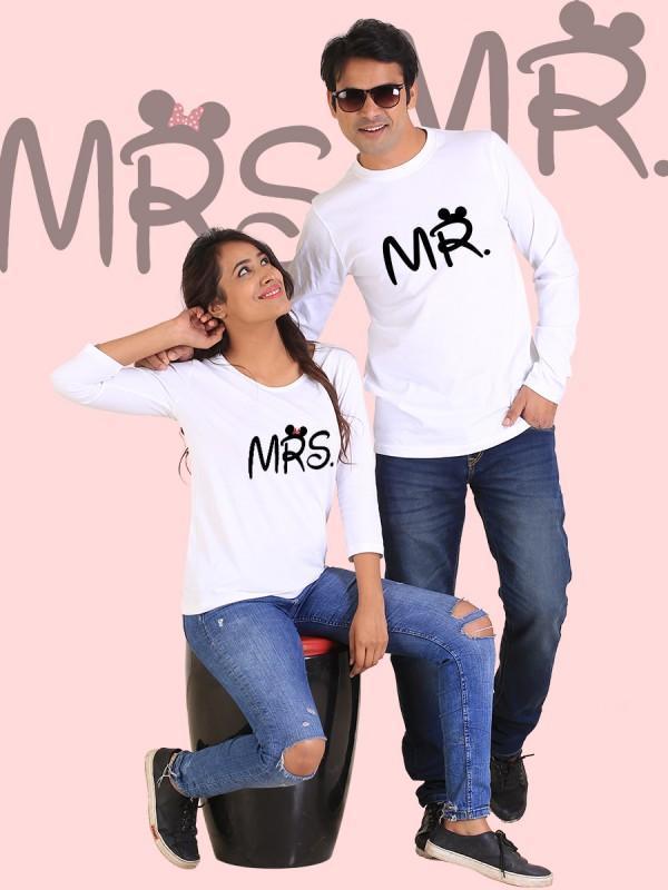 Mr. and Mrs. Couple Full Sleeves White T-Shirt Set