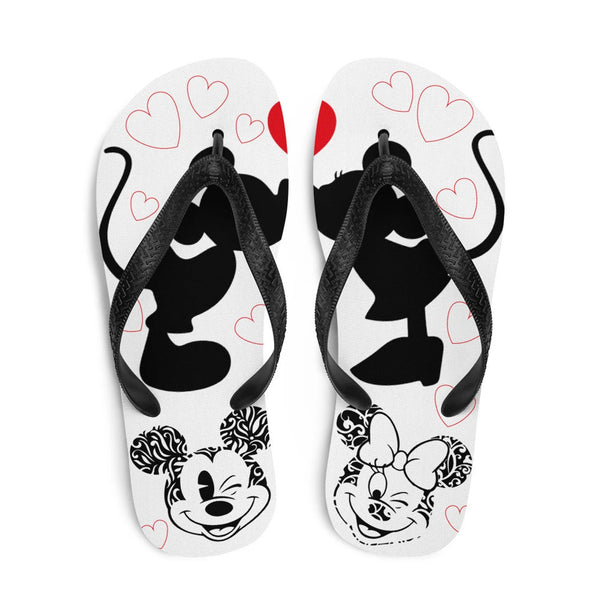 Mickey & Minnie Flip-Flops – White, Red, and Black Design