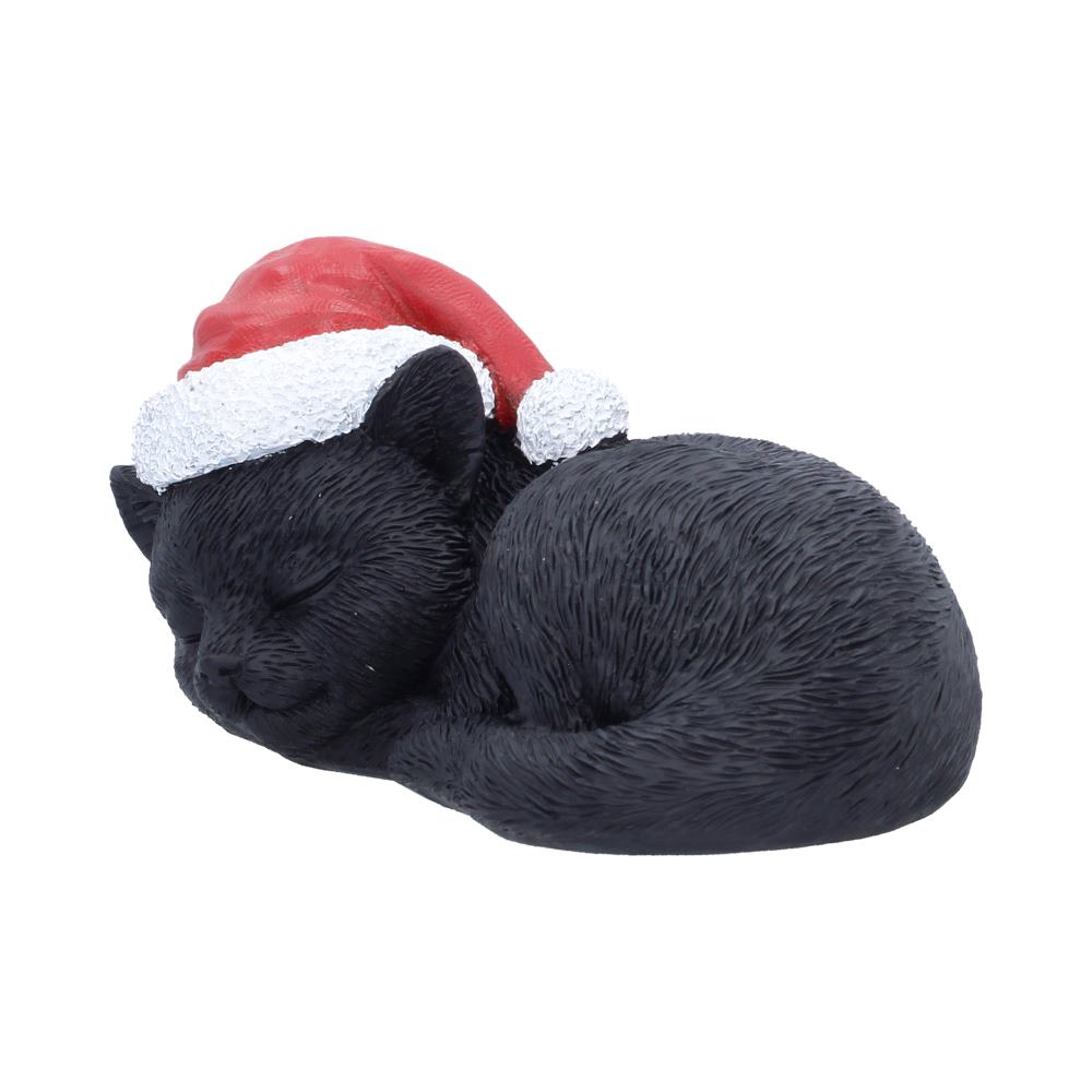 Sleeping Black Cat in Santa Hat 9.5cm