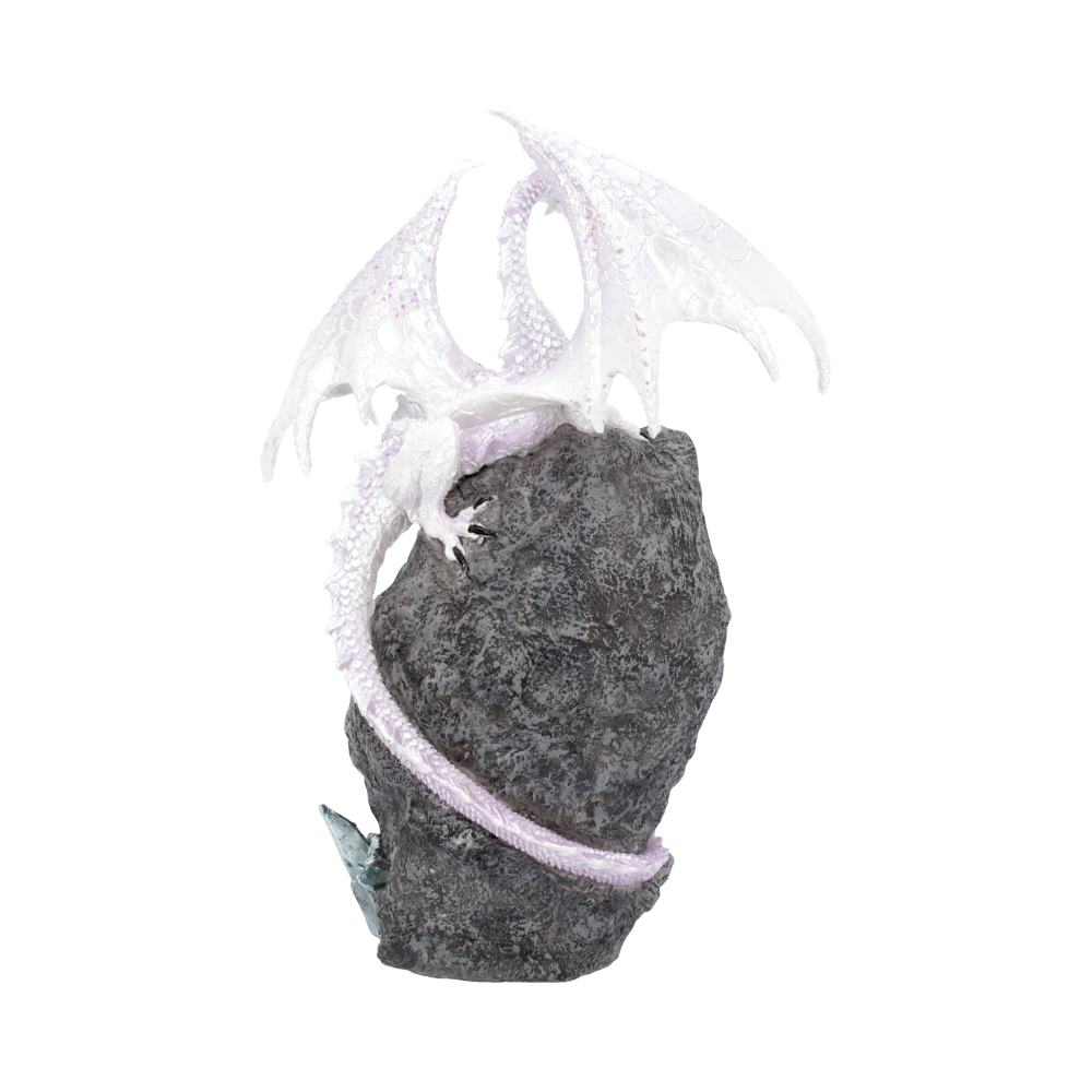 Glacial Custodian Fantasy White Dragon Sitting On A Geode 22cm