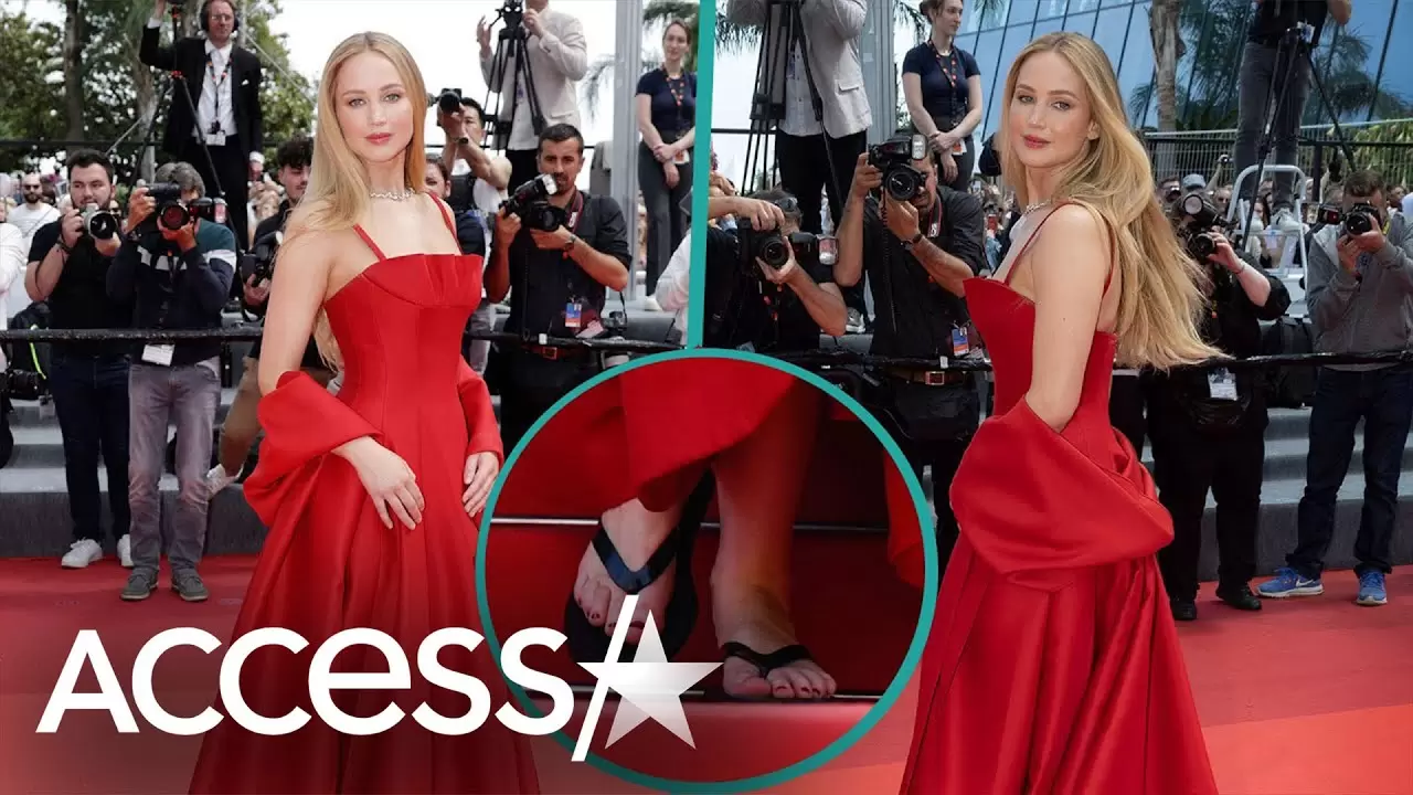 Jennifer Lawrence Wears FLIP FLOPS w/ Gown At 2023 Cannes Film Festival
